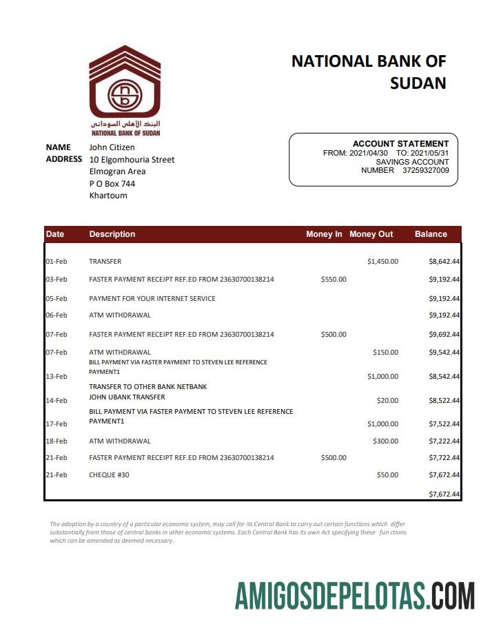 Exemplo de Excel em PDF do Banco Nacional do Sudão do Sudão